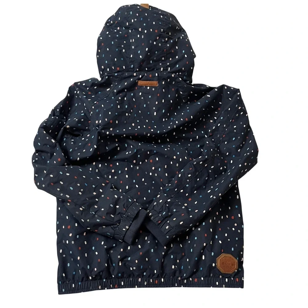VTG Naketano Brave New Word Navy Blue MultiColor Dot Print Anorak‎ Hooded Jacket